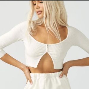 JOAH BROWN HOOK EYE CARDIGAN CROPPED